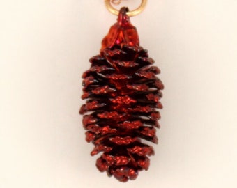 Real Alder Pine Cone Pendant / Necklace Dipped in Iridescent Copper
