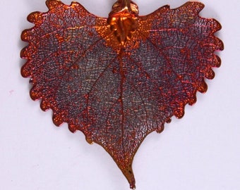 Real Cottonwood Leaf Pendant / Necklace Dipped in Iridescent Copper