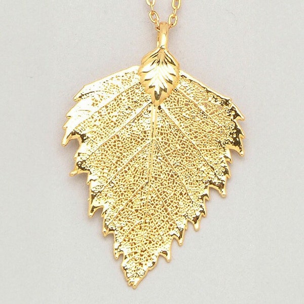 Real Birch Leaf Pendant / Necklace Dipped in 24k Gold