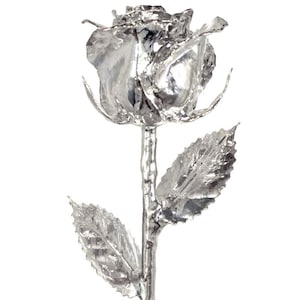 Silver Venus Rose by Living Gold - Real Rose Dipped in Gold (12&quot; Open Bud)