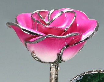 2-Tone Pink Platinum Rose by Living Gold - Real Rose Dipped & Plated in Platinum