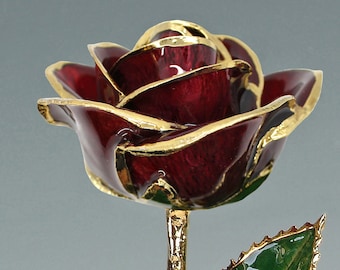 Burgundy - Real Rose Plated in 24k Gold - Gift for Her