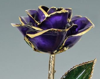 Purple Rose by Living Gold - Original 24k Gold Dipped Rose - Real Rose Plated in Gold