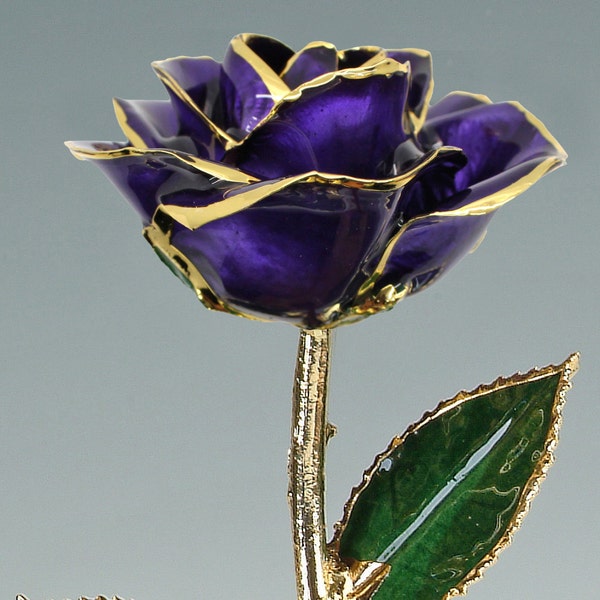 Purple Rose by Living Gold - Original 24k Gold Dipped Rose - Real Rose Plated in Gold