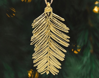 Real Redwood Leaf Branchlet Dipped in 24k Gold - Christmas Ornament