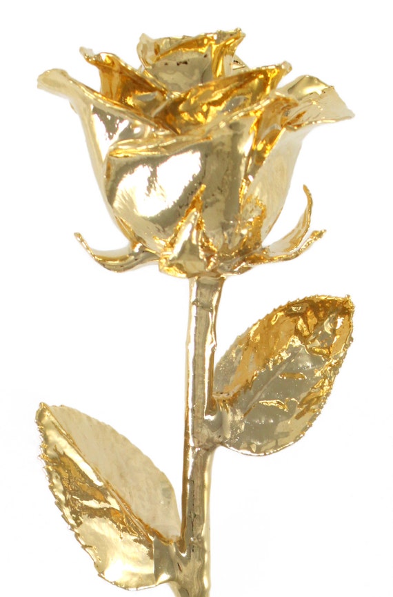 24k Gold Venus Rose w Vase by Living Gold Real Rose Dipped in Gold 12" Open Bud il 570xN tkpv