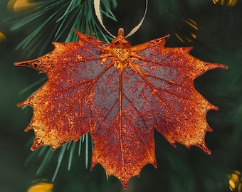 Real Sugar Maple Leaf Dipped in Iridescent Copper - Christmas Ornament