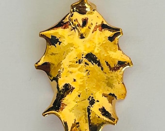 Ensemble Pendentif Et 2 Broches Feuilles Plaqué Or Fin - Vintage - Occasion Très Bon état
