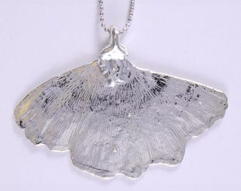 Real Ginkgo Leaf Pendant / Necklace Dipped in Silver