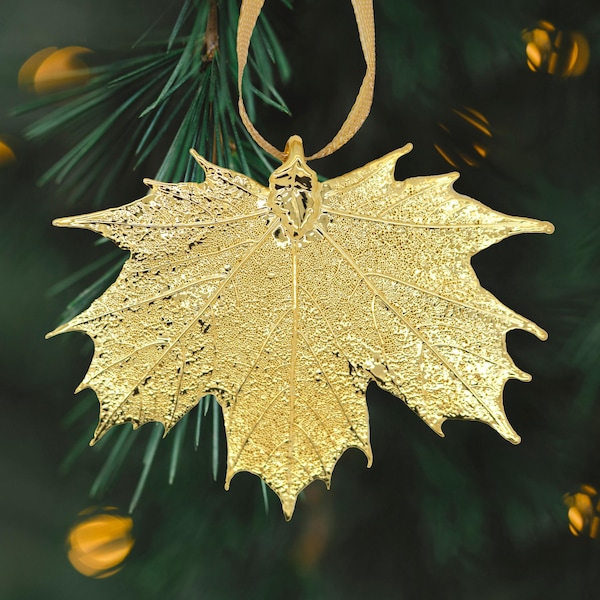 Echtes Sugar Maple Leaf, getaucht in 24k Gold - Weihnachtsschmuck