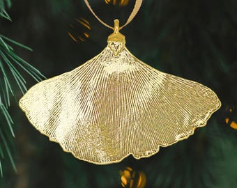 Real Ginkgo Leaf Dipped in 24k Gold - Christmas Ornament