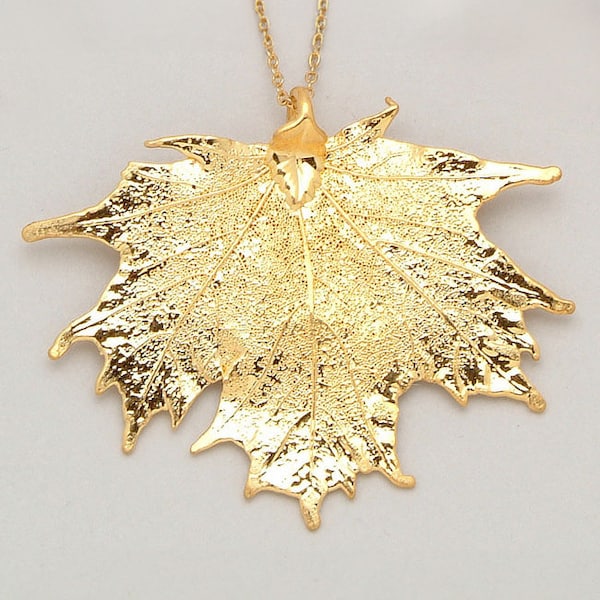 Colgante/collar de hoja de arce azucarero real bañado en oro de 24 k