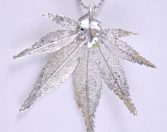 Pendentif/collier véritable feuille d'érable du Japon trempé dans de l'argent