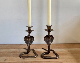 VTG Mid-Century Brass Cobra Candle Holders - a Pair