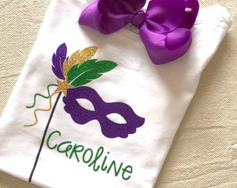 Camisa Mardi Gras para niñas, Camisa de desfile para niñas, Camiseta personalizada de Mardi Gras para niñas, Camisa de máscara de Mardi Gras para niñas, Camiseta de Mardi Gras para niñas