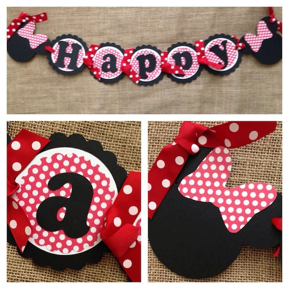 Red Minnie Mouse Birthday Banner Red Minnie Mouse Party Etsy