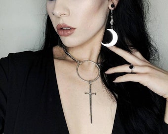 Telum Choker - Sword - Necklace - Silver - Dark - Witchy - Goth - Gothic - Choker - Black Metal - Jewelry - Occult - Tarot