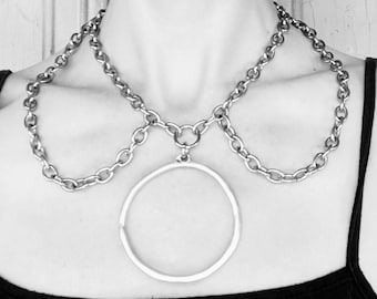 Silver - Collar Choker - Necklace - Goth - Gothic - Witchy - Avant Garde - Statement - Heavy Link - Dramatic - Choker - Collar - Unique