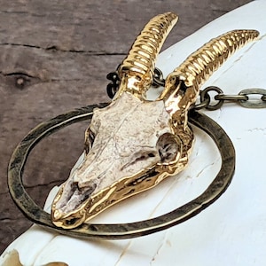 Baphomet Goat Skull Necklace: Gold Horns, Goth Occult Jewelry
