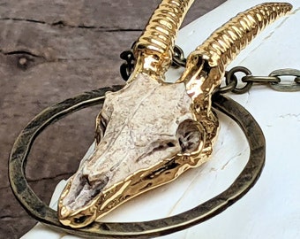 Baphomet Goat Skull Necklace: Gold Horns, Goth Occult Jewelry