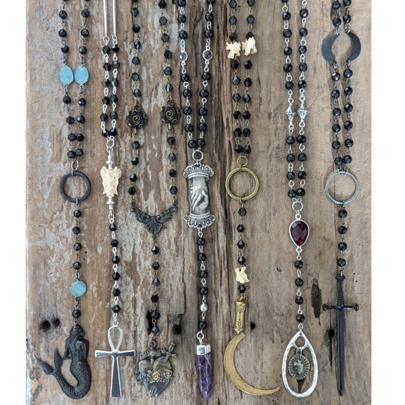 One of a Kind Goth Rosary Necklace: Mermaid, Ankh, Scythe