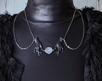 Black - Oracle - Collar - Choker - Necklace - Goth - Gothic - Witchy - Crystal - Victorian - Avant Garde - Hand