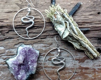 Medusa - Snake - Hoop Earrings - Serpent - Goth - Gift - Gothic - Hoops - Silver - Witchy - Goddess - Dark - Statement