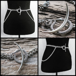 Silver ouroboros chain belt, snake belt, hip chains, cinch waist
