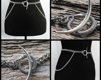 Ouroboros Snake Belt: Silver Plated Chain, Goth Cinch Waist