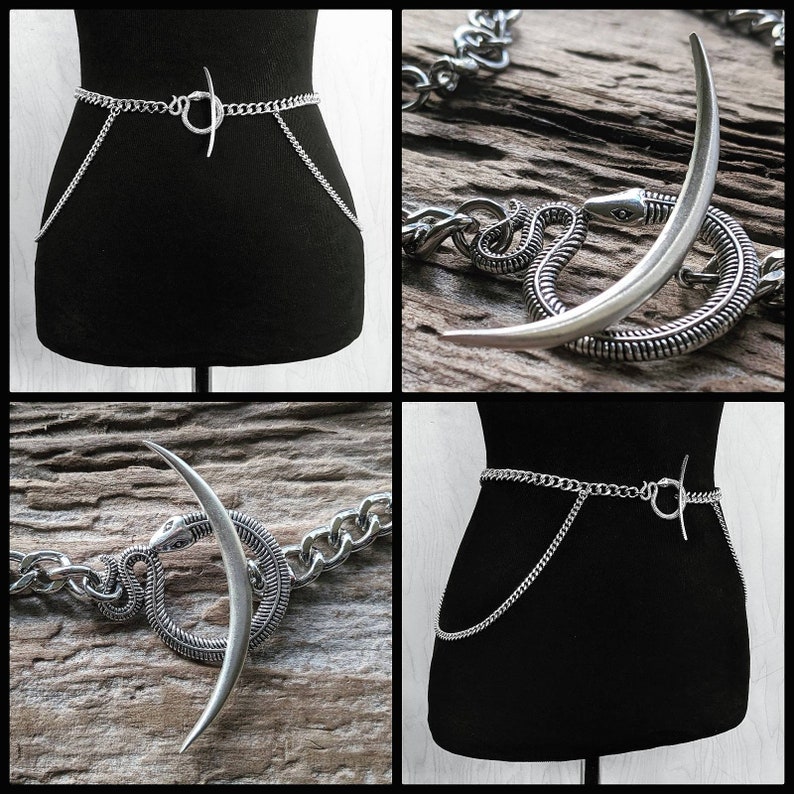 Silver ouroboros chain belt, snake belt, hip chains, cinch waist