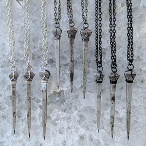 Vintage Steel Coffin Nail Necklace: Handmade Goth Oddity Jewelry
