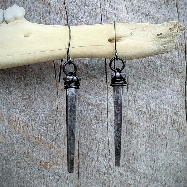 Mini - 19th century - Coffin Nail Earrings - Antique - Iron - Macabre - Goth - Gothic - Witchy - Vintage - Recycled - Spooky - Dark