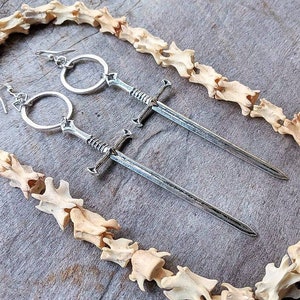 Telum Sword Earrings Silver Goth Jewelry Witchy Oddities Tarot Gothic Spooky Dramatic Long Occult image 6