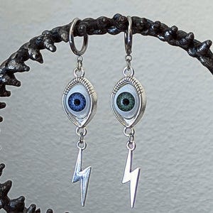 Ziggy Stardust - Earrings - David Bowie - Huggies - Hoops - Lightning Bolt - Eye Earrings - Glam - Bowie Jewelry - Glam Rock
