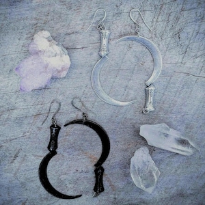 Grim Reaper Earrings - Scythe - Silver - Goth - Jewelry - Witchy - Macabre Gift - Black - Gothic - Oddities - Spooky - Long - Sickle