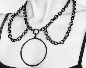 Black - Collar Choker - Necklace  - Goth - Gothic - Witchy - Avant Garde - Statement - Heavy Link - Dramatic - Choker - Collar - Unique