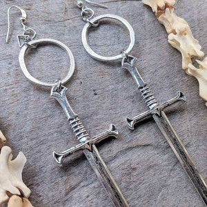 Telum Sword Earrings Silver Goth Jewelry Witchy Oddities Tarot Gothic Spooky Dramatic Long Occult image 7