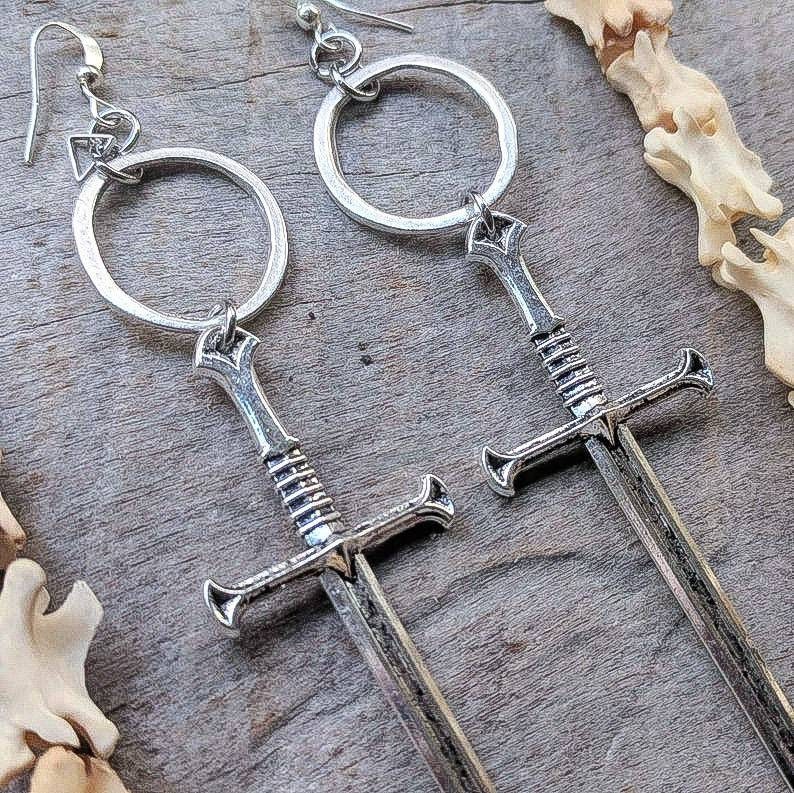 Telum Sword Earrings Silver Goth Jewelry Witchy Oddities Tarot Gothic Spooky Dramatic Long Occult image 7