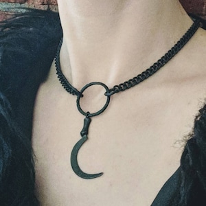 Grim Reaper Scythe Choker: Black Goth Necklace