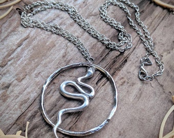 Ouroboros Snake Pendant: Gothic Silver Tone Necklace