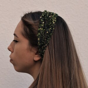 Green hand knitted head band, Green hair band, Green head wrap, Hair accessories, Hair jewel