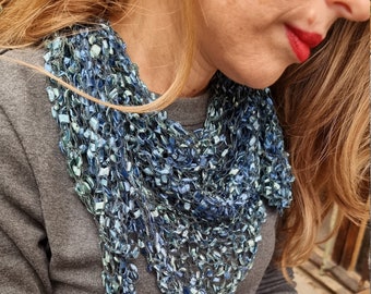 Blue Triangle Hand Knitted Shawl for Women