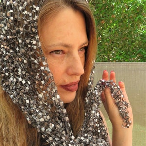 Headcover Scarf for Women Elegant Handknit Shawl elegant Scarf Silver Headscarf for Jewish / Christian Women Triangle Shawl