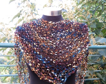 All Season Hand Knitted Multicolor Shawl Scarf in Turquoise and Brown