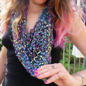 Hand Knitted Colorful Ladder Yarn Scarf: Women&#39;s Triangle Shawl
