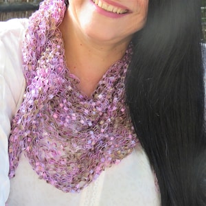 Hand Knitted Elegant Lilac Scarf Shawl Wrap for Women