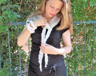 Handknitted White Shawl and Bracelet Set