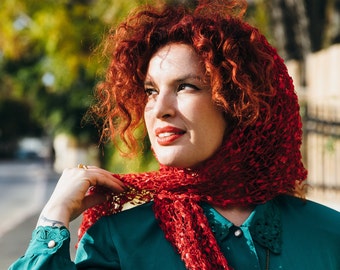 Red Head Cover Scarf for Women, Knitted Head Cover, Gift for Mom
