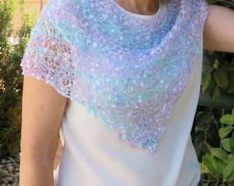 Pastel Colors Hand Knitted Triangle Shawl Wrap Mom Gift