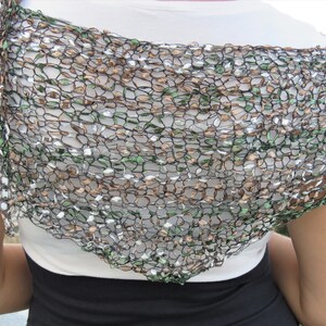 Green Brown Hand Knitted Elegant shawl, Shoulder Cover up, Openwork Stole, Gift for Her